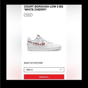 Nike Kids Court Borough Low 2 White Cherry Sneakers